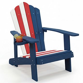 Costway Patio HIPS Adirondack Chair with Cup Holder Weather Resistant Outdoor 380 LBS
