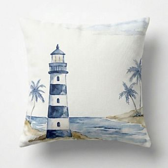 Edie@Home Watercolor Lighthouse Decorative Pillow