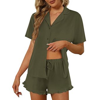 Ekouaer Pajamas Set for Women Short Sleeve Sleepwear Button Down Pjs Lounge Sets Soft Nightwear