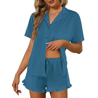 Ekouaer Pajamas Set for Women Short Sleeve Sleepwear Button Down Pjs Lounge Sets Soft Nightwear