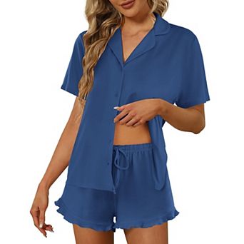 Ekouaer Pajamas Set for Women Short Sleeve Sleepwear Button Down Pjs Lounge Sets Soft Nightwear