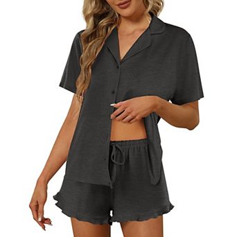 Ekouaer Pajamas Set for Women Short Sleeve Sleepwear Button Down Pjs Lounge Sets Soft Nightwear