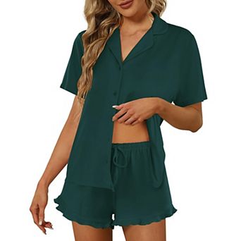 Ekouaer Pajamas Set for Women Short Sleeve Sleepwear Button Down Pjs Lounge Sets Soft Nightwear
