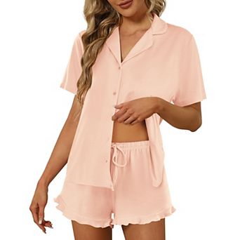 Ekouaer Pajamas Set for Women Short Sleeve Sleepwear Button Down Pjs Lounge Sets Soft Nightwear