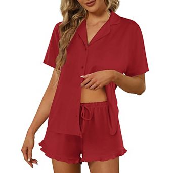 Ekouaer Pajamas Set for Women Short Sleeve Sleepwear Button Down Pjs Lounge Sets Soft Nightwear
