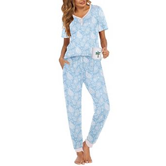 Ekouaer Pajamas for Women Set 2 pc Lightweight Lounge Sets Short Sleeve Tops Joggers Long Pants