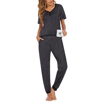 Ekouaer Pajamas for Women Set 2 pc Lightweight Lounge Sets Short Sleeve Tops Joggers Long Pants