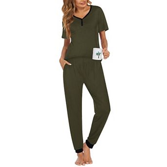 Ekouaer Pajamas for Women Set 2 pc Lightweight Lounge Sets Short Sleeve Tops Joggers Long Pants