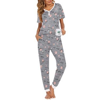 Ekouaer Pajamas for Women Set 2 pc Lightweight Lounge Sets Short Sleeve Tops Joggers Long Pants