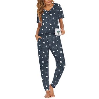 Ekouaer Pajamas for Women Set 2 pc Lightweight Lounge Sets Short Sleeve Tops Joggers Long Pants