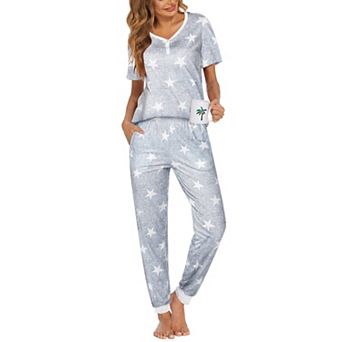 Ekouaer Pajamas for Women Set 2 pc Lightweight Lounge Sets Short Sleeve Tops Joggers Long Pants