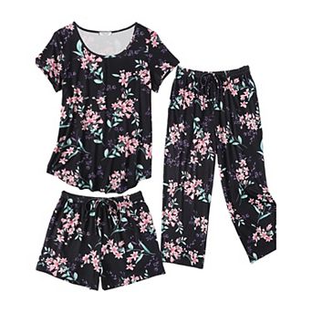 Ekouaer Capri Pajamas for Women Set Short Sleeve Pajama Sets Floral Pj Sets Soft Sleepwear