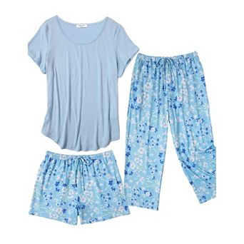 Ekouaer Capri Pajamas for Women Set Short Sleeve Pajama Sets Floral Pj Sets Soft Sleepwear
