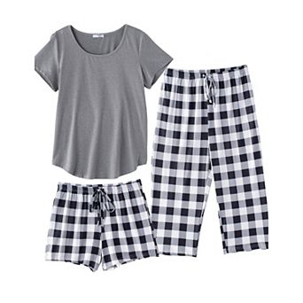 Ekouaer Capri Pajamas for Women Set Short Sleeve Pajama Sets Floral Pj Sets Soft Sleepwear