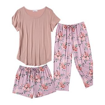 Ekouaer Capri Pajamas for Women Set Short Sleeve Pajama Sets Floral Pj Sets Soft Sleepwear