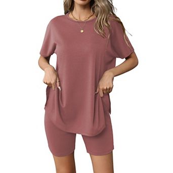 Ekouaer Women's Summer Oversized Top and Biker Shorts Casual Lounge Set