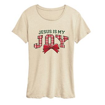 Women's “Jesus Is My Joy” Plaid Bow Graphic Tee