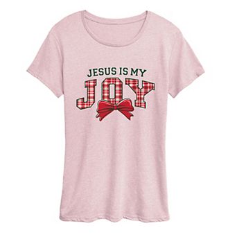Women's “Jesus Is My Joy” Plaid Bow Graphic Tee