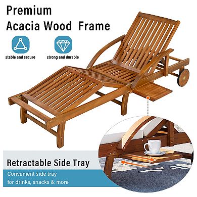 Merax 2-Pack 77.5" Outdoor Lounge Chairs, Acacia Wood Frame