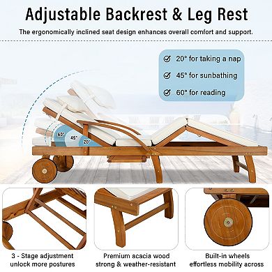 Merax 2-Pack 77.5" Outdoor Lounge Chairs, Acacia Wood Frame