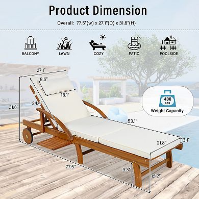 Merax 2-Pack 77.5" Outdoor Lounge Chairs, Acacia Wood Frame