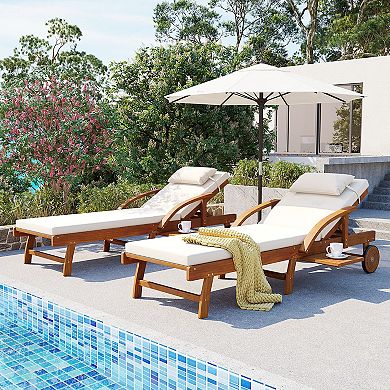 Merax 2-Pack 77.5" Outdoor Lounge Chairs, Acacia Wood Frame
