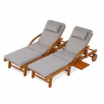 Merax 2-Pack 77.5" Outdoor Lounge Chairs, Acacia Wood Frame