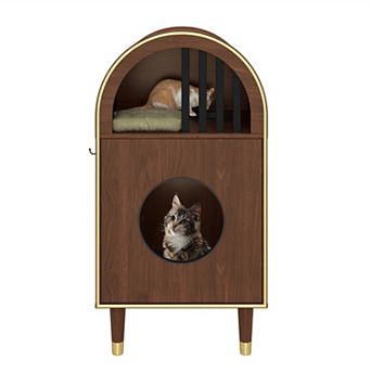 Merax 2-in-1 Cat Litter Box Enclosure & Condo Cat Bed, Two-Level Luxury Cat House Furniture