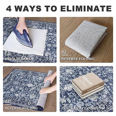 Navy White Boho Printed Non Slip Washable Low Pile Runner Rug for Hallway Kitchen Laundry