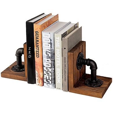 Rustic Industrial Pipe Bookends: Heavy Duty, Sturdy L-Shaped Design for Modern Farmhouse