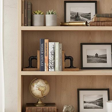 Rustic Industrial Pipe Bookends: Heavy Duty, Sturdy L-Shaped Design for Modern Farmhouse