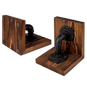 Rustic Industrial Pipe Bookends: Heavy Duty, Sturdy L-Shaped Design for Modern Farmhouse