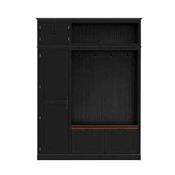 Merax 3-in-1 Hall Tree with Overhead Storage, Adjustable Shelves, Hooks, Drawers & Bench