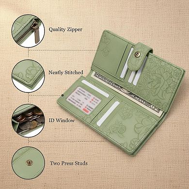 ZUQIETA Women's Small RFID Bifold Wallet Card Slots, ID Window, Zipper Pocket
