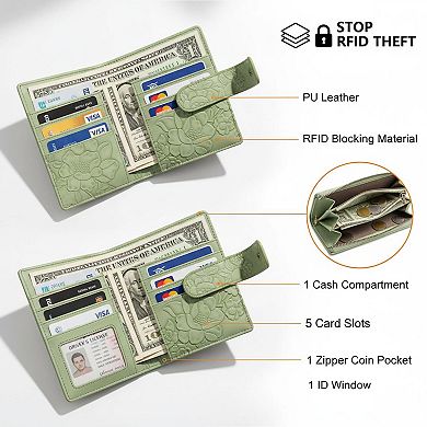 ZUQIETA Women's Small RFID Bifold Wallet Card Slots, ID Window, Zipper Pocket