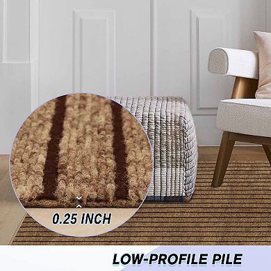 Custom Size Non Slip Stripe Area Rug Runner Easy Clean Waterproof Low Profile High Traffic