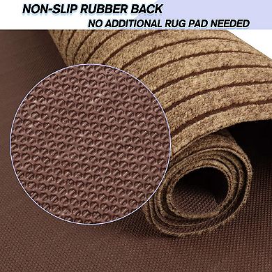 Custom Size Non Slip Stripe Area Rug Runner Easy Clean Waterproof Low Profile High Traffic