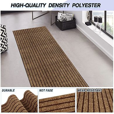 Custom Size Non Slip Stripe Area Rug Runner Easy Clean Waterproof Low Profile High Traffic