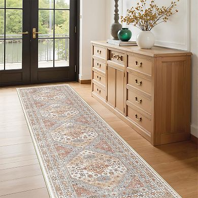 Non Slip Washable Low Pile Runner Rug Soft Vintage Hallway Kitchen Bedroom Rug