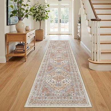 Non Slip Washable Low Pile Runner Rug Soft Vintage Hallway Kitchen Bedroom Rug