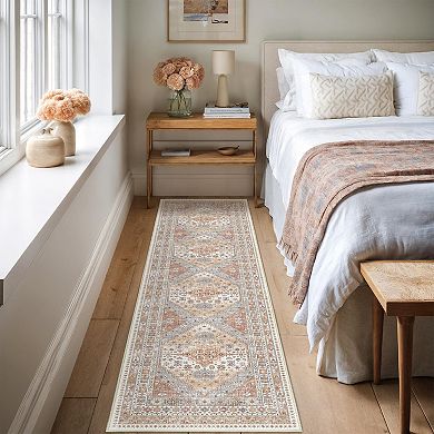 Non Slip Washable Low Pile Runner Rug Soft Vintage Hallway Kitchen Bedroom Rug