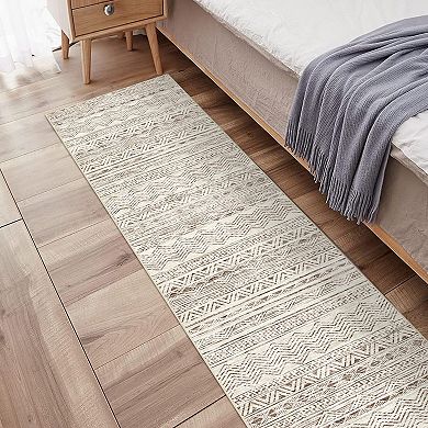 Moroccan Style Washable Hallway Runner Rug Non Slip Low Pile Versatile Floor Mat