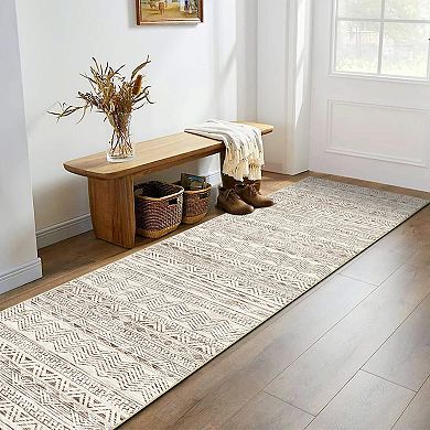 Moroccan Style Washable Hallway Runner Rug Non Slip Low Pile Versatile Floor Mat