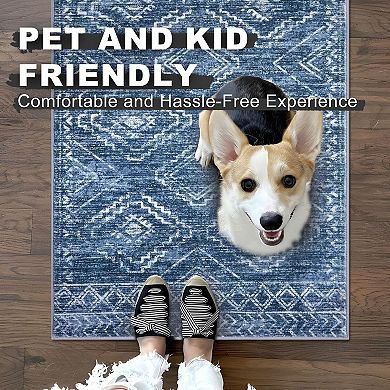 Non Slip Washable Printed Low Pile Runner Rug Soft Home Floor Mat