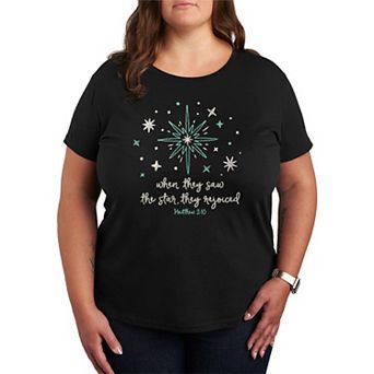 Plus Size “When They Saw the Star, They Rejoiced” Religious Scripture Graphic Tee