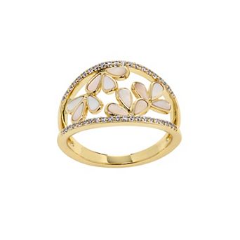 City Luxe Gold-Tone Mother-of-Pearl & Cubic Zirconia Split Shank Ring