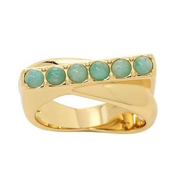 City Luxe Gold Tone Amazonite Round Straight Shank Ring