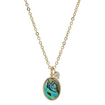 City Luxe Gold Tone Abalone & Cubic Zirconia Pendant Necklace