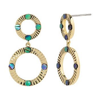 City Luxe Gold Tone Abalone Double Round Drop Earrings
