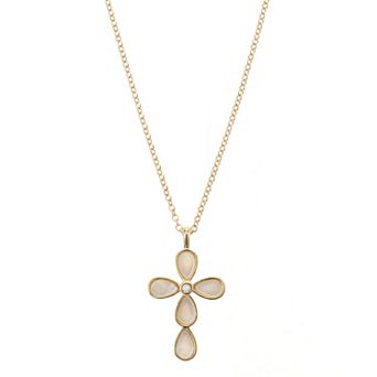 City Luxe Gold-Tone Cubic Zirconia & Mother-of-Pearl Cross Pendant Necklace
